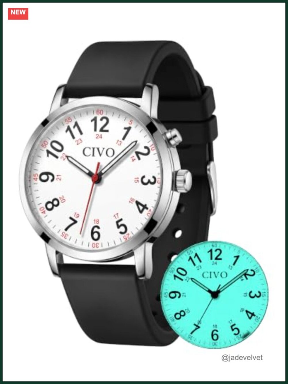CIVO Easy-Read Analog Waterproof Nurse Watch